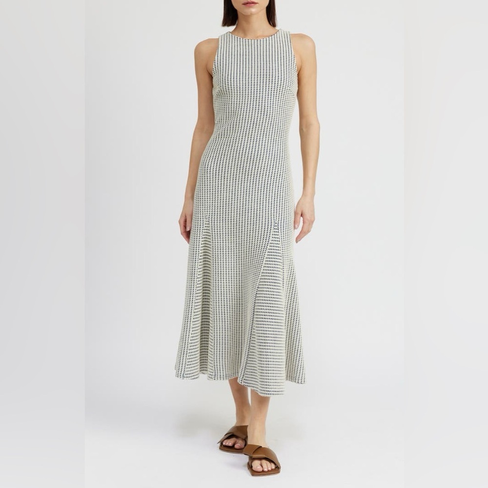 NWT En Saison Verona Sleeveless Black White Checkered Cotton Midi Dress | M / L